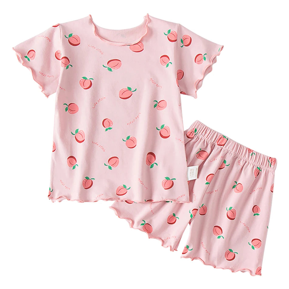 Baby Girl Strawberry Pajamas Set Summer Short Sleeve Thin Two Piece