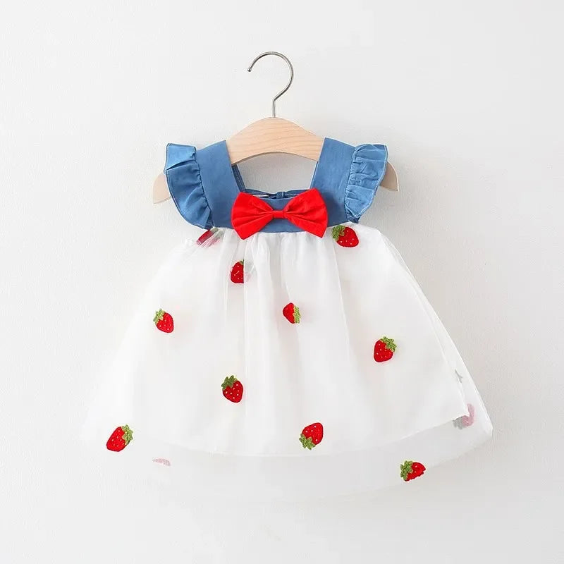 Baby Girl Dress Summer Cherry Mesh Girl's Dress Cute Beach Baby Dress