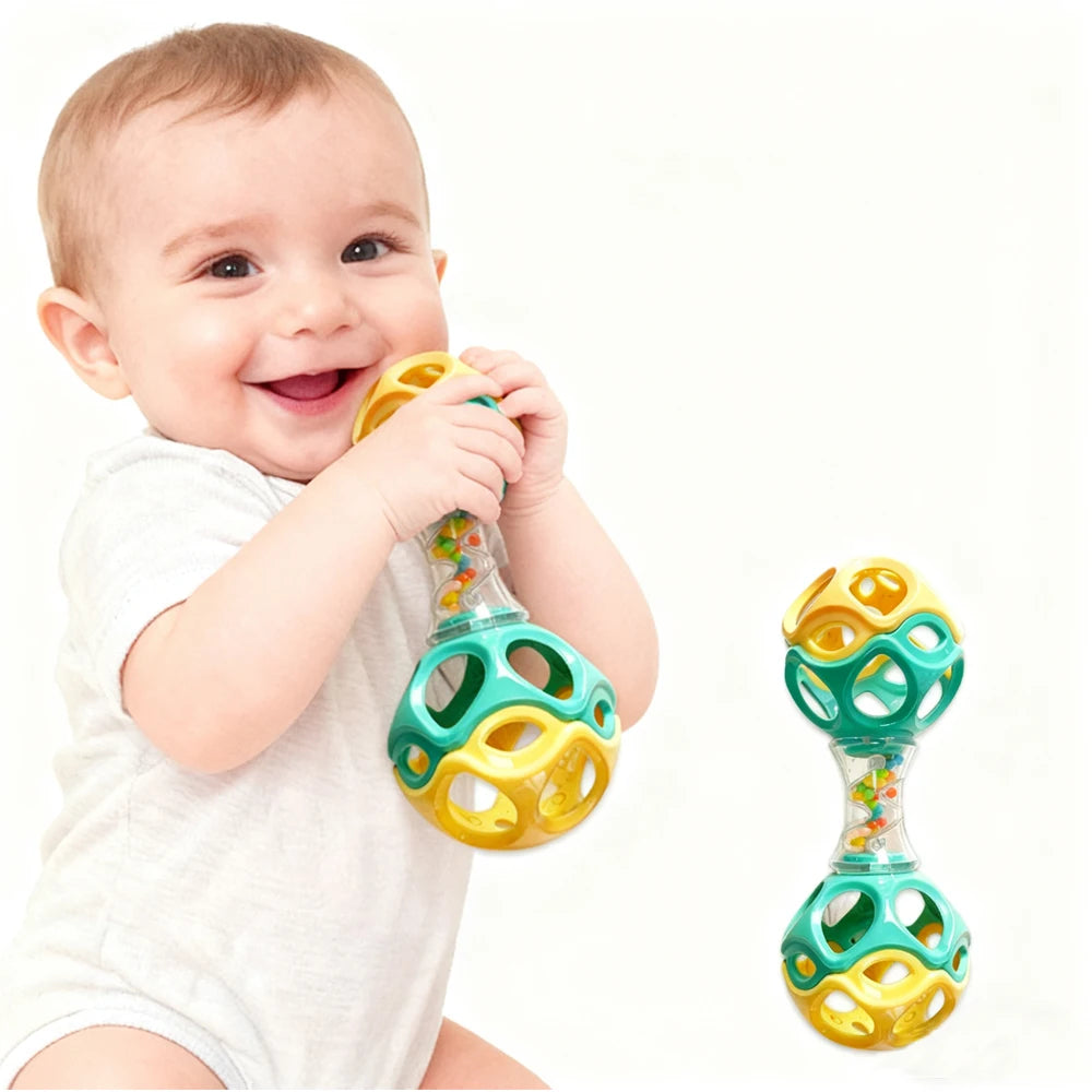 Baby Teething & Grasping Toy Soft Rubber Rattle Ball for Sensory
