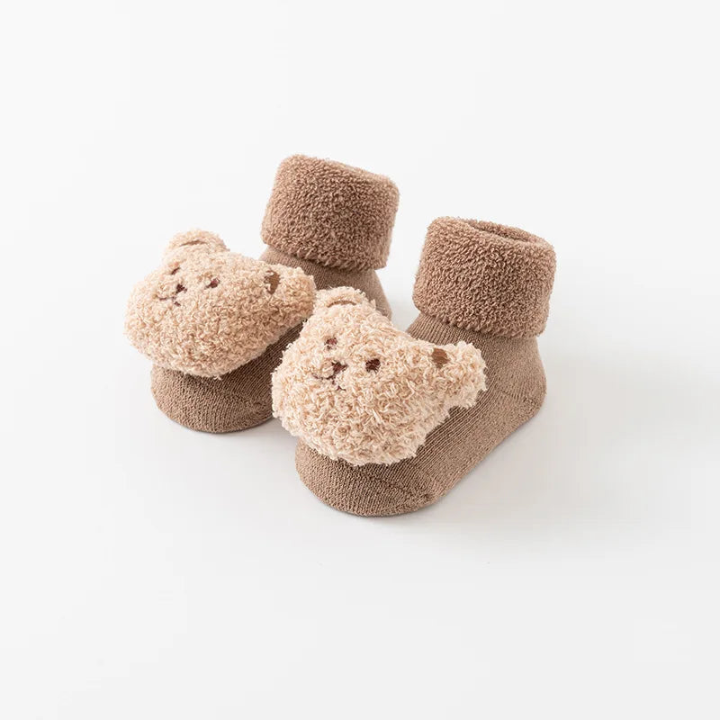 Cute Cartoon Bear Baby Socks Girls Winter Soft Cotton Anti Slip Solid