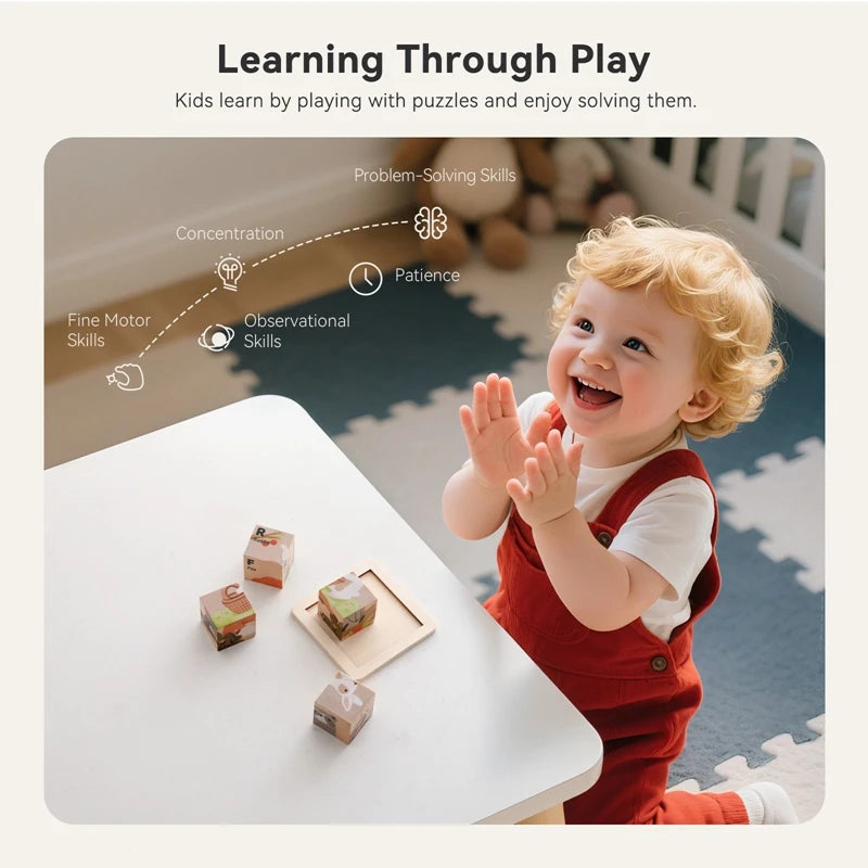Baby Wooden Blocks Toy Children Six Side Cube Jigsaw Puzzles Game