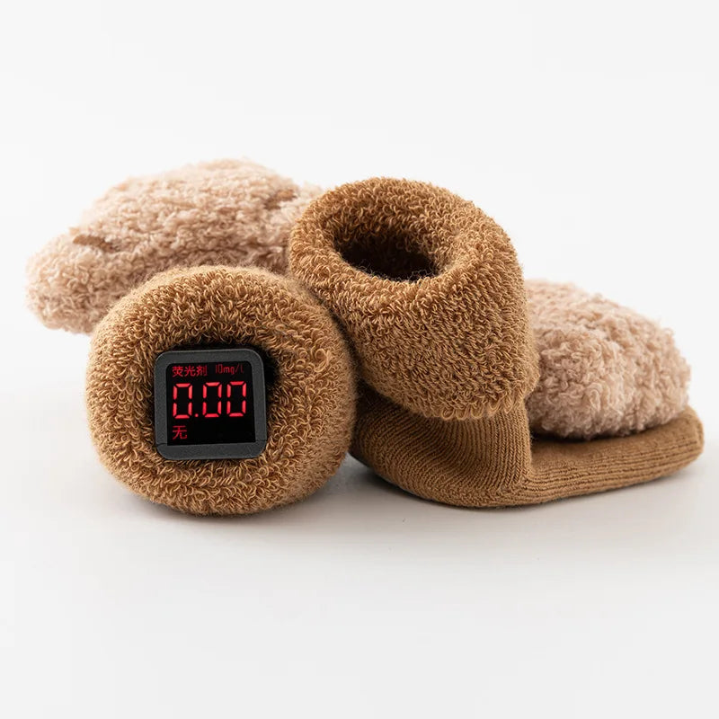 Cute Cartoon Bear Baby Socks Girls Winter Soft Cotton Anti Slip Solid