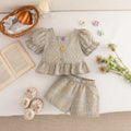 Girls Casual Clothes Outing Summer Baby Girl Colorful Plaid Cotton Set