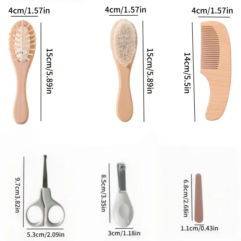 4/ Baby Care Set - Newborn Scalp Cleaning Soft Brush Beechwood Bath