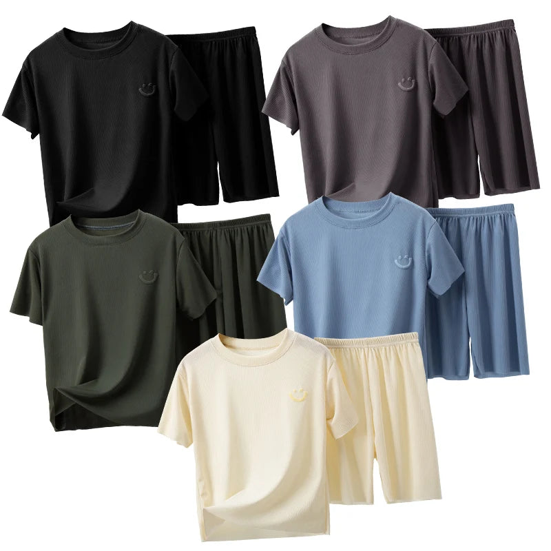 Children's Summer Thin Short-sleeved Shorts Ice Silk Suit Boys and