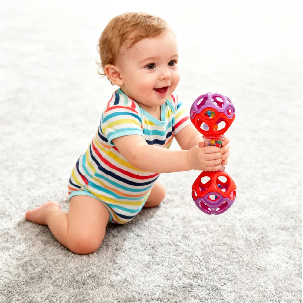 Baby Teething & Grasping Toy Soft Rubber Rattle Ball for Sensory