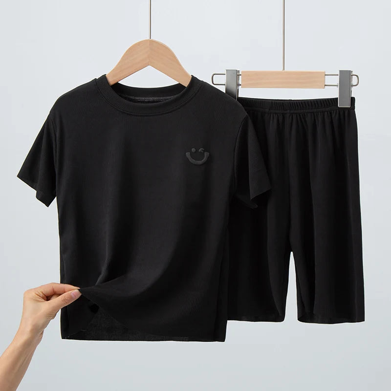 Children's Summer Thin Short-sleeved Shorts Ice Silk Suit Boys and