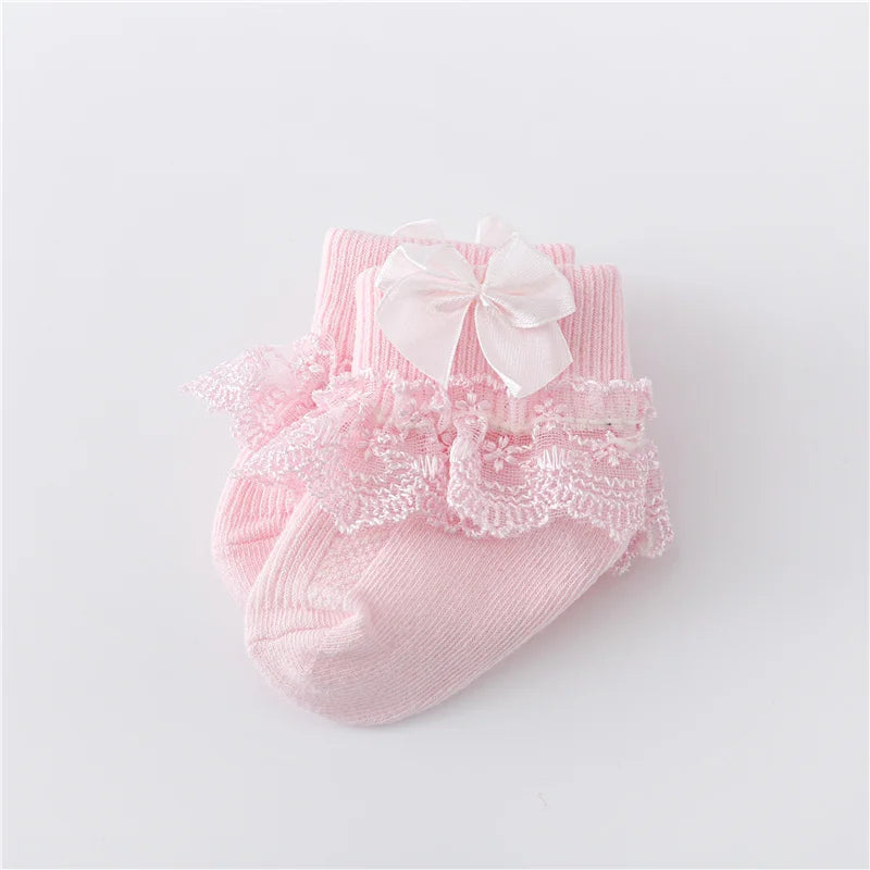 Lawadka Newborn Baby Socks Cotton Lace Infant Girls Sock Princess Bow