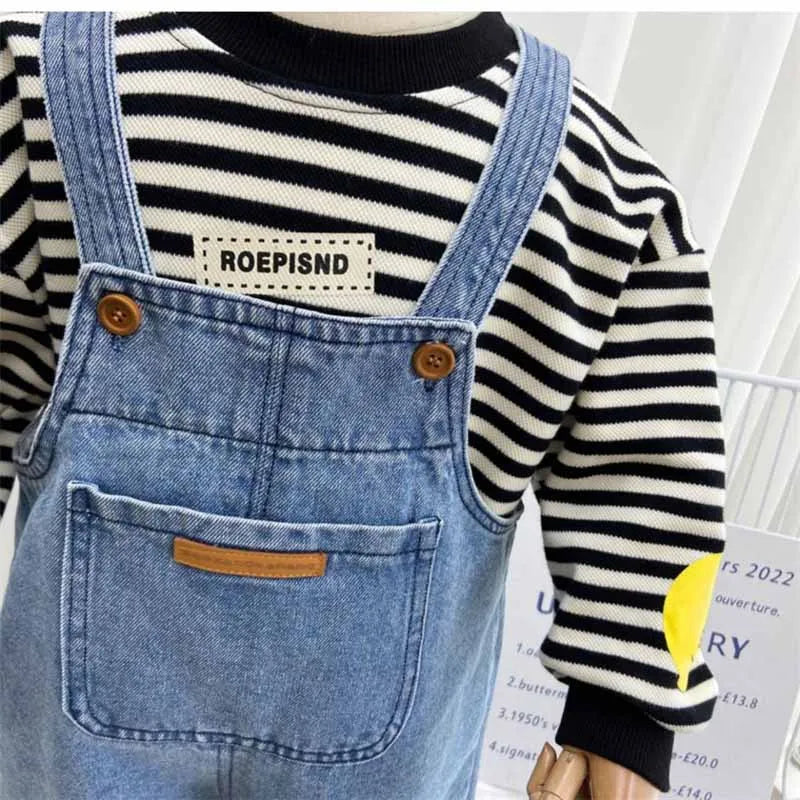 Boys Backpack Pants Children's Solid Color Denim Jumpsuit Spring Autumn