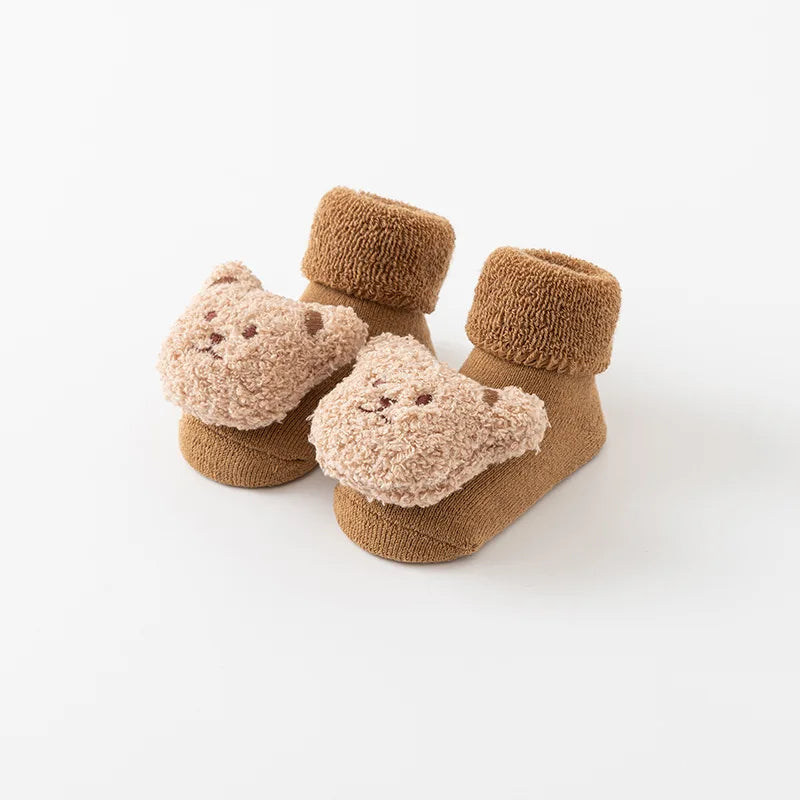 Cute Cartoon Bear Baby Socks Girls Winter Soft Cotton Anti Slip Solid