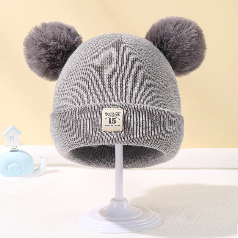Autumn Winter Baby Warm Knitted Hats With Pom Kids Knit Beanie Hat