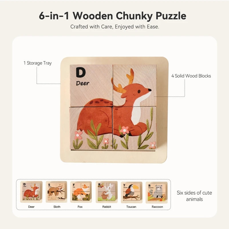 Baby Wooden Blocks Toy Children Six Side Cube Jigsaw Puzzles Game