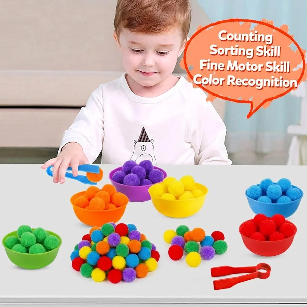 30-68PCS Kids Sorting Counting Toy Rainbow Color Classification Bowls