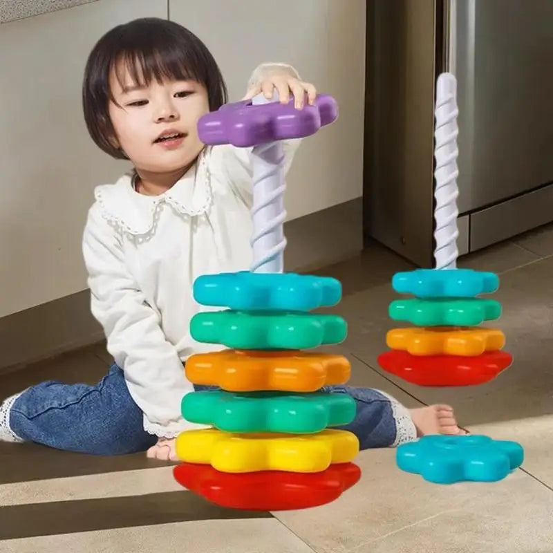 Baby Montessori Rotating Rainbow Tower Spinning & Stacking Puzzle Toy