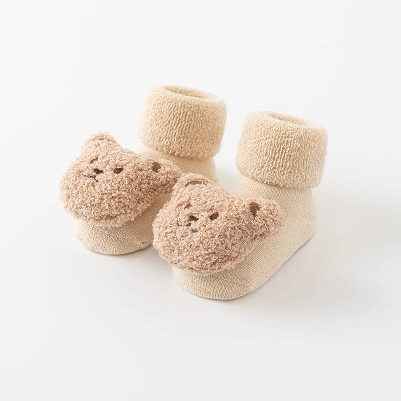 Cute Cartoon Bear Baby Socks Girls Winter Soft Cotton Anti Slip Solid