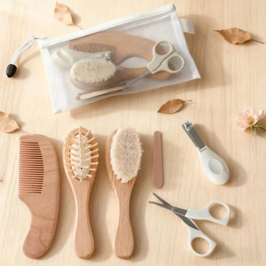 4/ Baby Care Set - Newborn Scalp Cleaning Soft Brush Beechwood Bath
