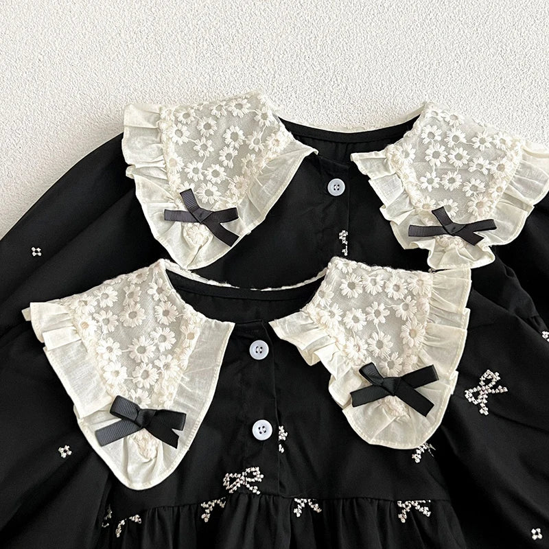 Kids Baby Girls Long Sleeve Sweet Embroider Sisters Rompers Spring