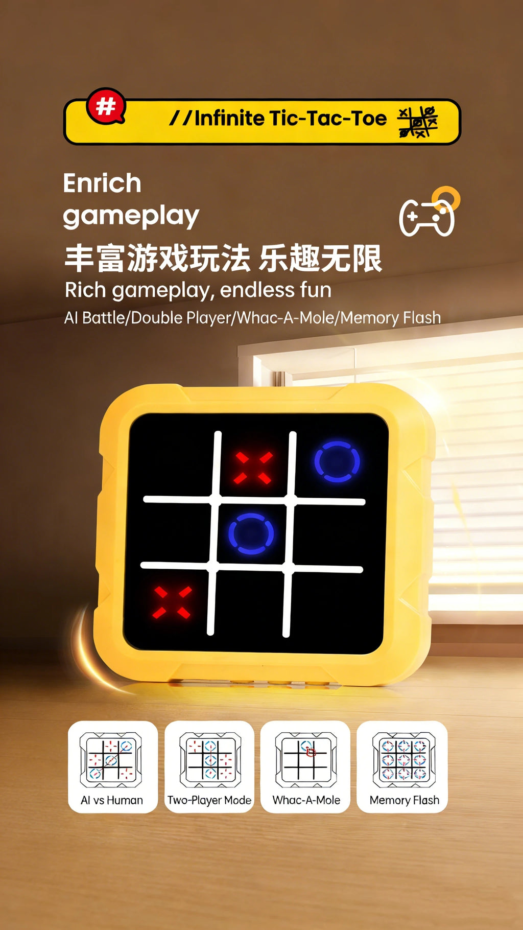 Electronic Chessboard Tic Tac Toe Multifunctional Children's