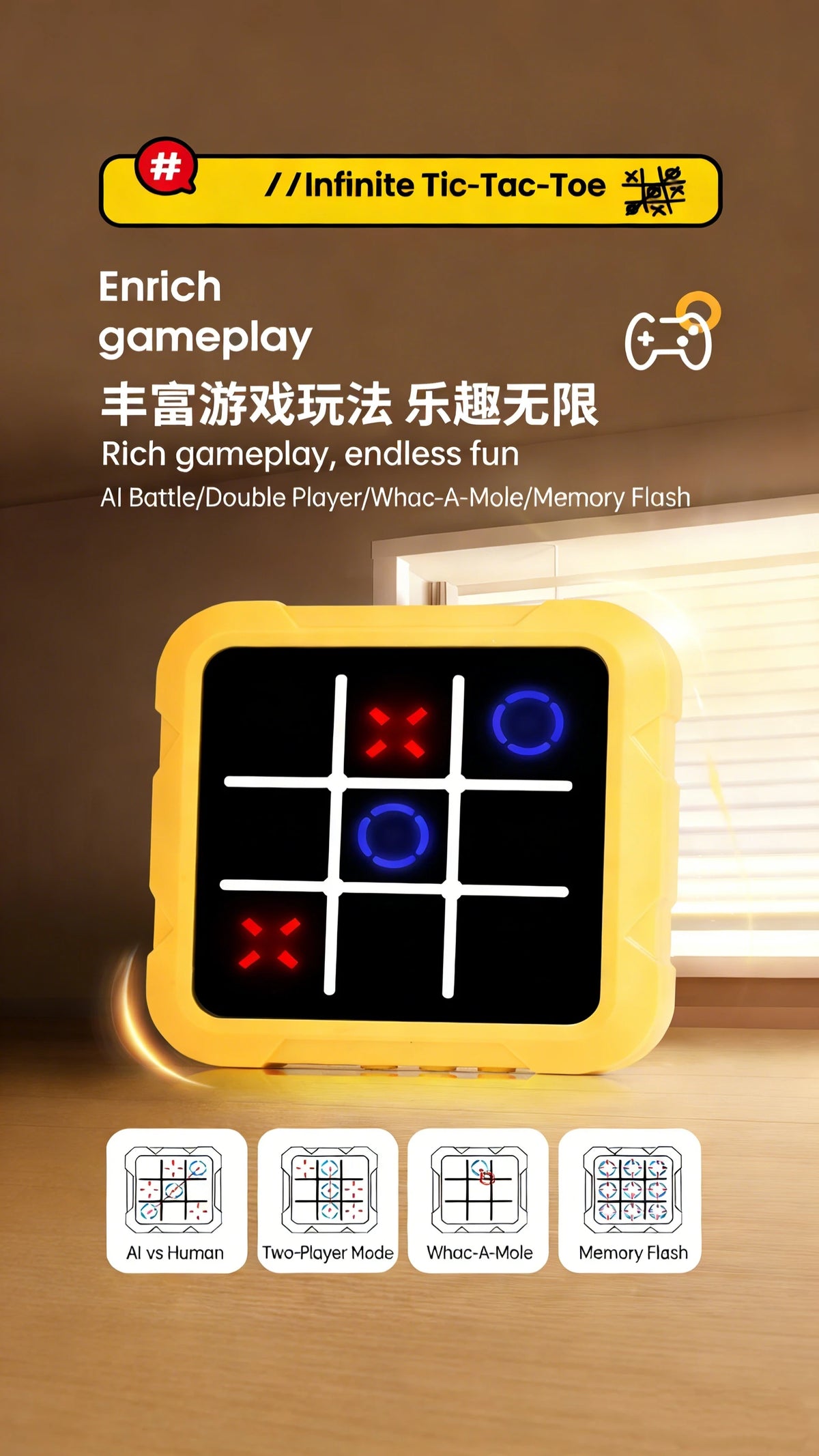 Electronic Chessboard Tic Tac Toe Multifunctional Children's