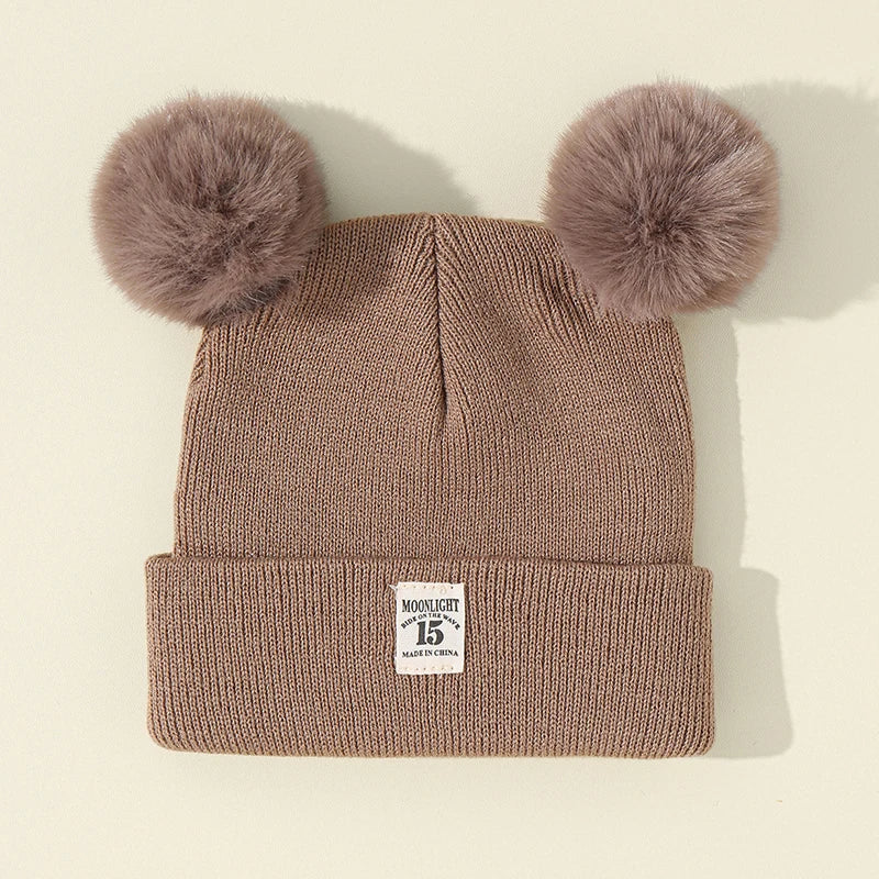 Autumn Winter Baby Warm Knitted Hats With Pom Kids Knit Beanie Hat