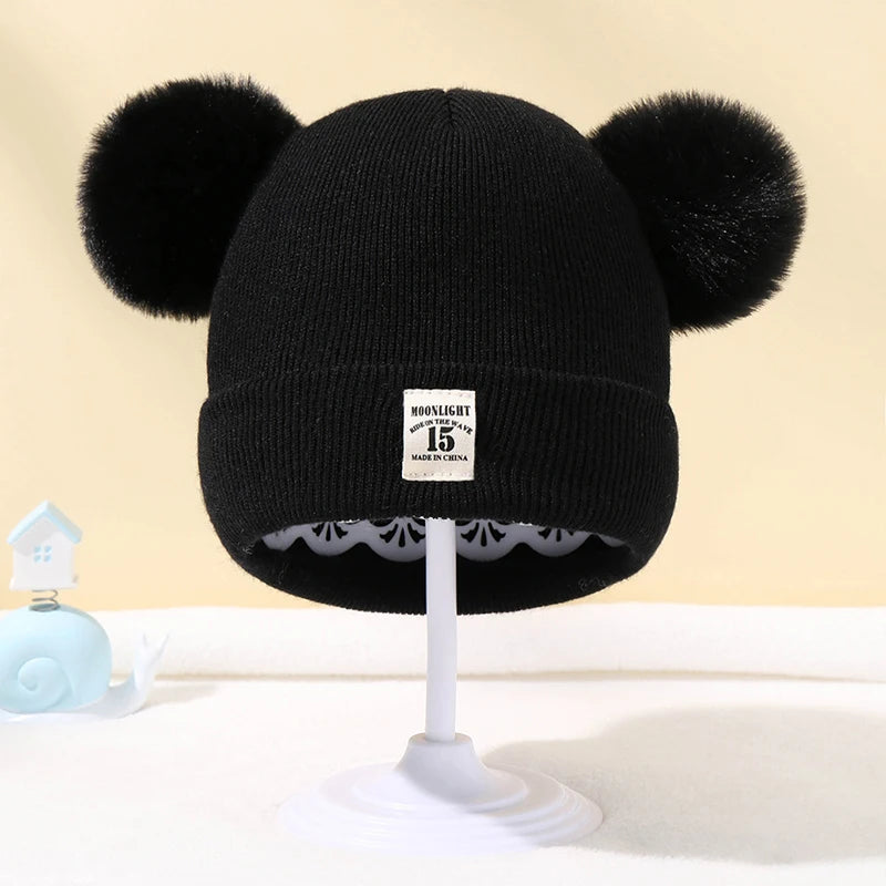 Autumn Winter Baby Warm Knitted Hats With Pom Kids Knit Beanie Hat