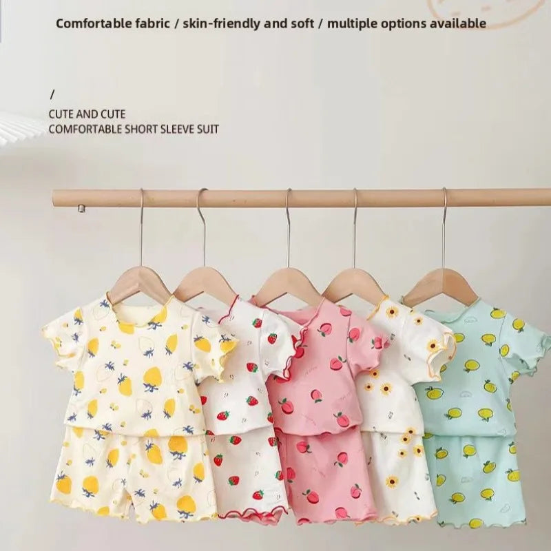 Baby Girl Strawberry Pajamas Set Summer Short Sleeve Thin Two Piece