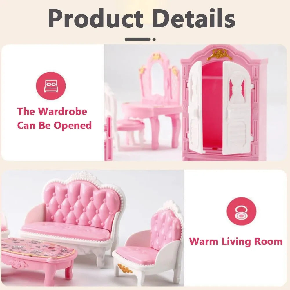 Cute Kawaii Pink 10 Items/Lot Miniature Dollhouse Furniture Accessory