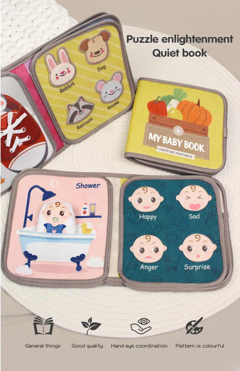 Montessori Busy Book Baby Early Education Book，Puzzle Toy Animal