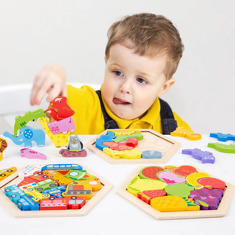 Baby Toy Wooden jigsaw Puzzle Creative 3D Puzzle 's Intelligence