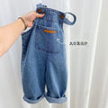 Boys Backpack Pants Children's Solid Color Denim Jumpsuit Spring Autumn
