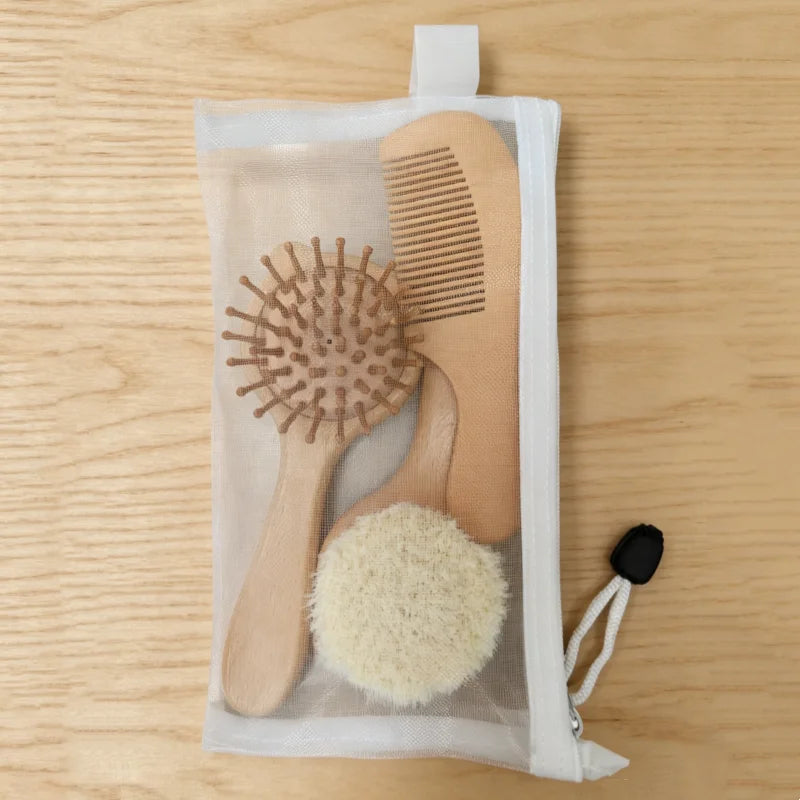4/ Baby Care Set - Newborn Scalp Cleaning Soft Brush Beechwood Bath