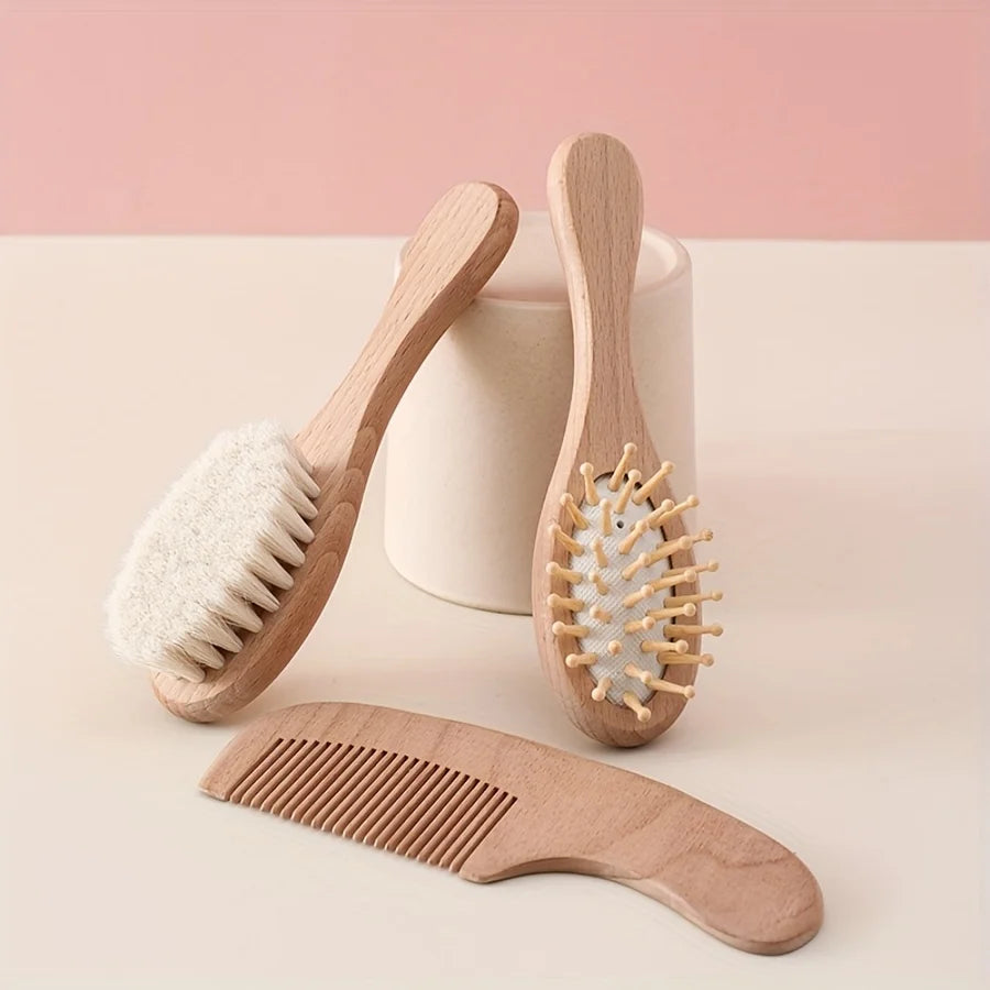4/ Baby Care Set - Newborn Scalp Cleaning Soft Brush Beechwood Bath