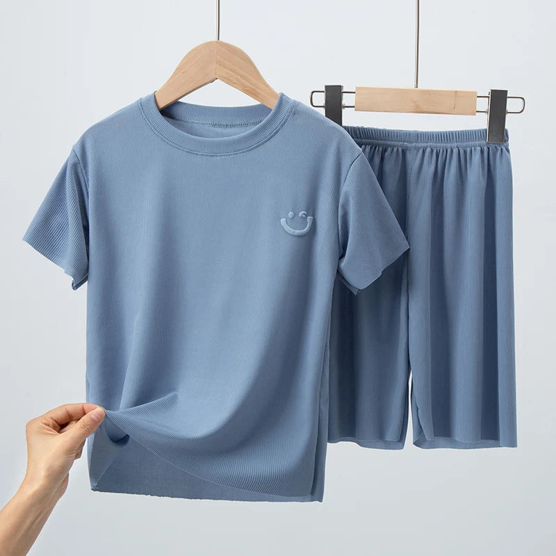 Children's Summer Thin Short-sleeved Shorts Ice Silk Suit Boys and