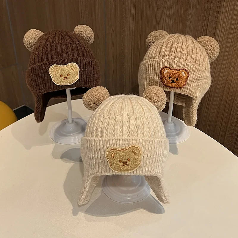 Baby wool hat cute bear ear protection hat children winter thickened