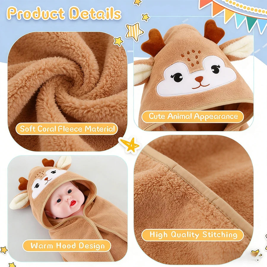 Poncho Bath Towel, Soft Newborn Bathrobe, Baby Cartoon Towel, Absorbent