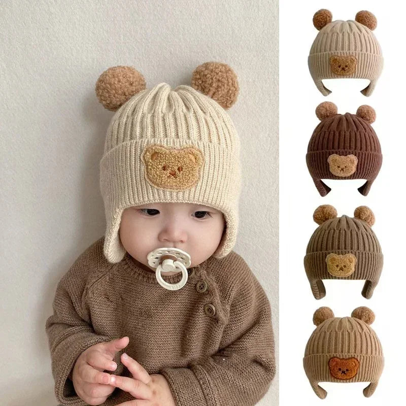 Baby wool hat cute bear ear protection hat children winter thickened