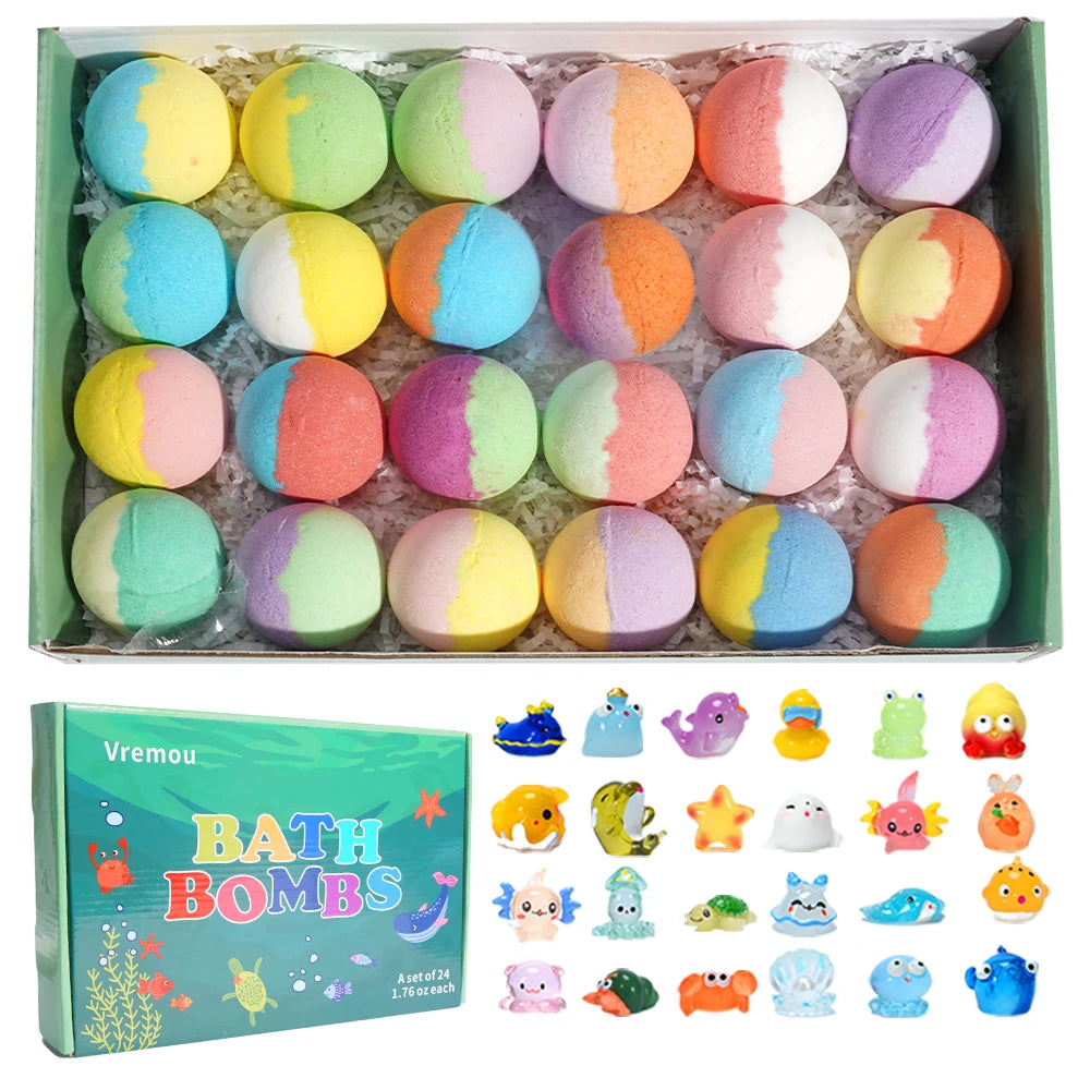 Bath Bombs with Surprise Inside, 24 Pack Kids Bath Bombs Set, Natural
