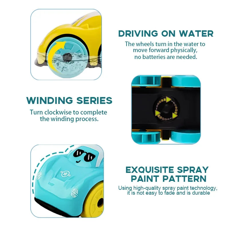 Baby Bath Toy Amphibious Cars Bathroom Floating Clockwork Toy Car