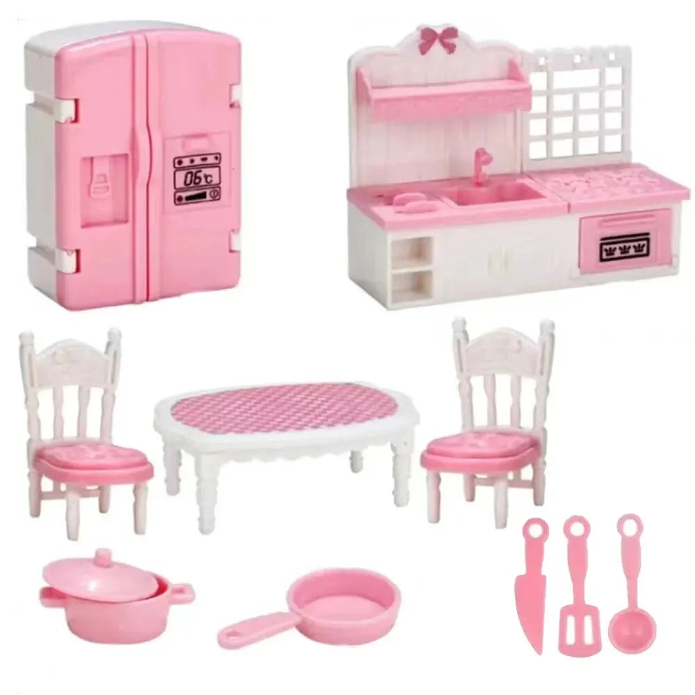 Cute Kawaii Pink 10 Items/Lot Miniature Dollhouse Furniture Accessory