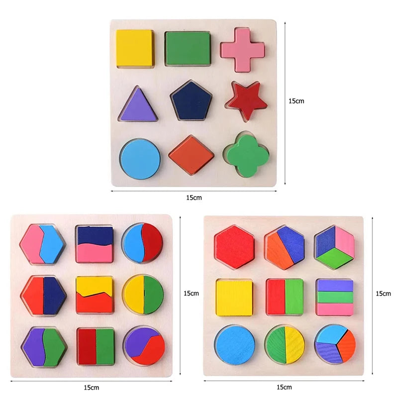Wooden Geometric Shapes Montessori Puzzle Sorting Math Bricks