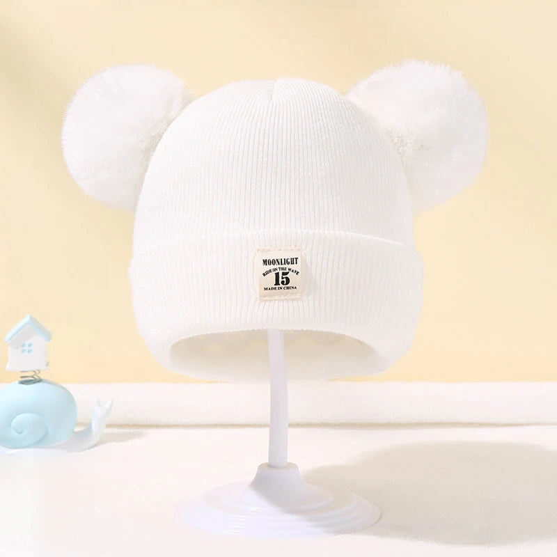 Autumn Winter Baby Warm Knitted Hats With Pom Kids Knit Beanie Hat