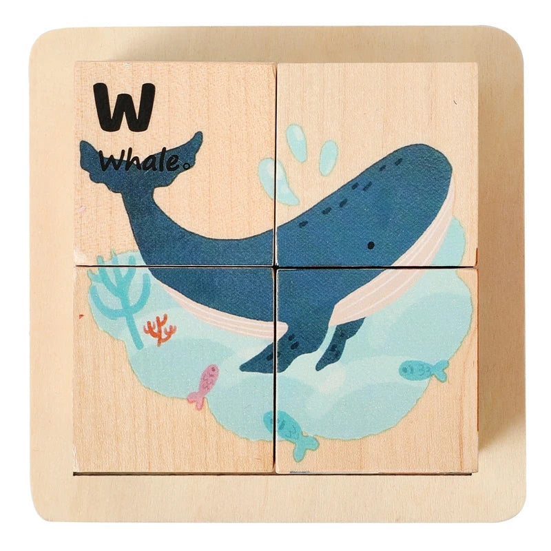 Baby Wooden Blocks Toy Children Six Side Cube Jigsaw Puzzles Game