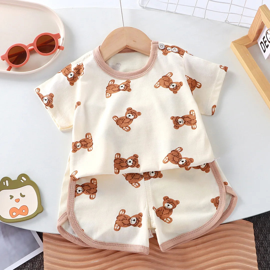 Summer Cotton cartoon Casual Childrens Set Baby Clothes Girl Girl Boy