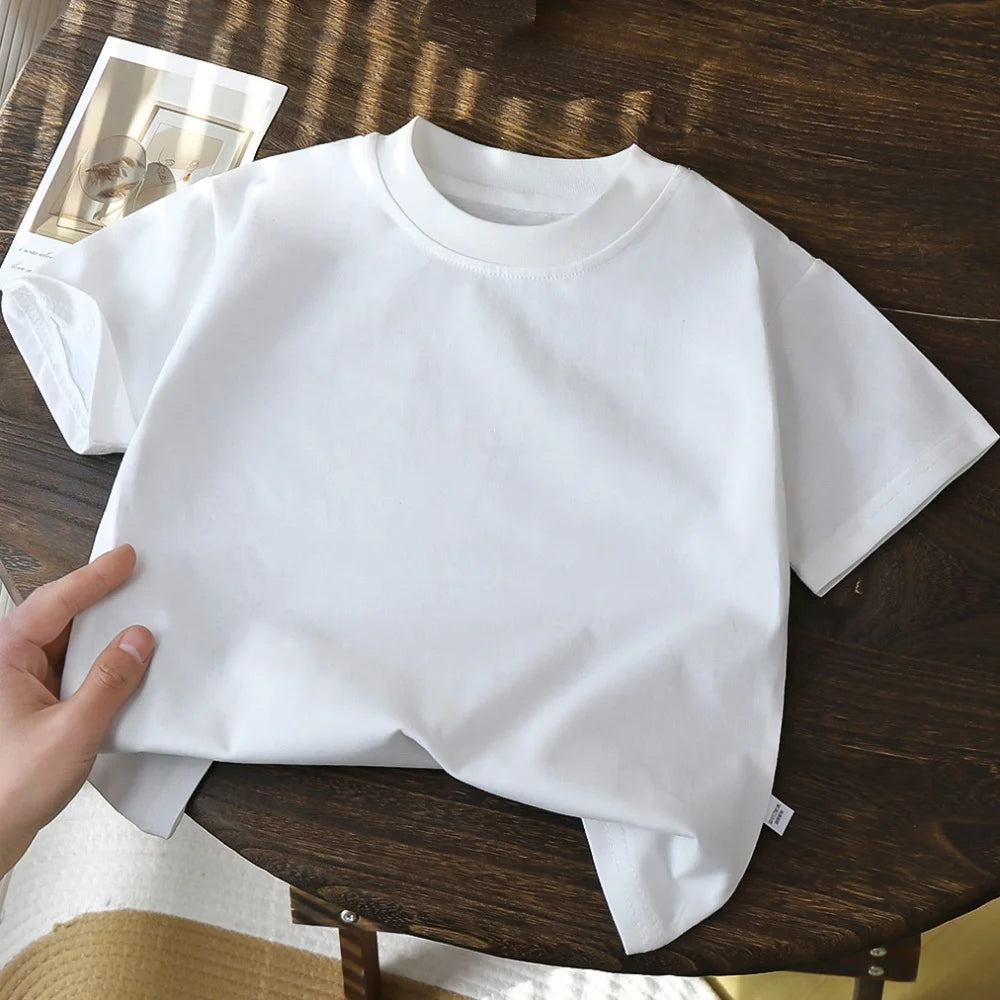 Summer Casual Children Tee 100% Cotton Solid Color Girls Short Sleeve