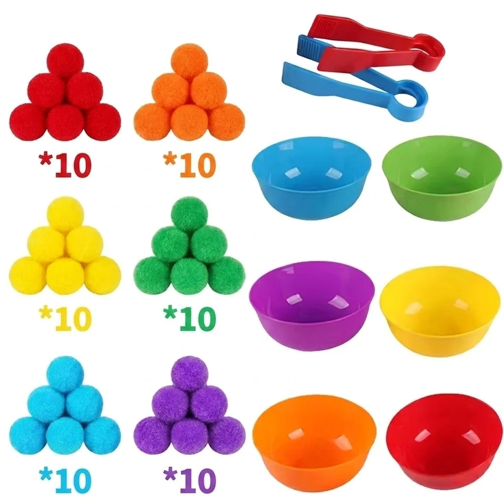 30-68PCS Kids Sorting Counting Toy Rainbow Color Classification Bowls