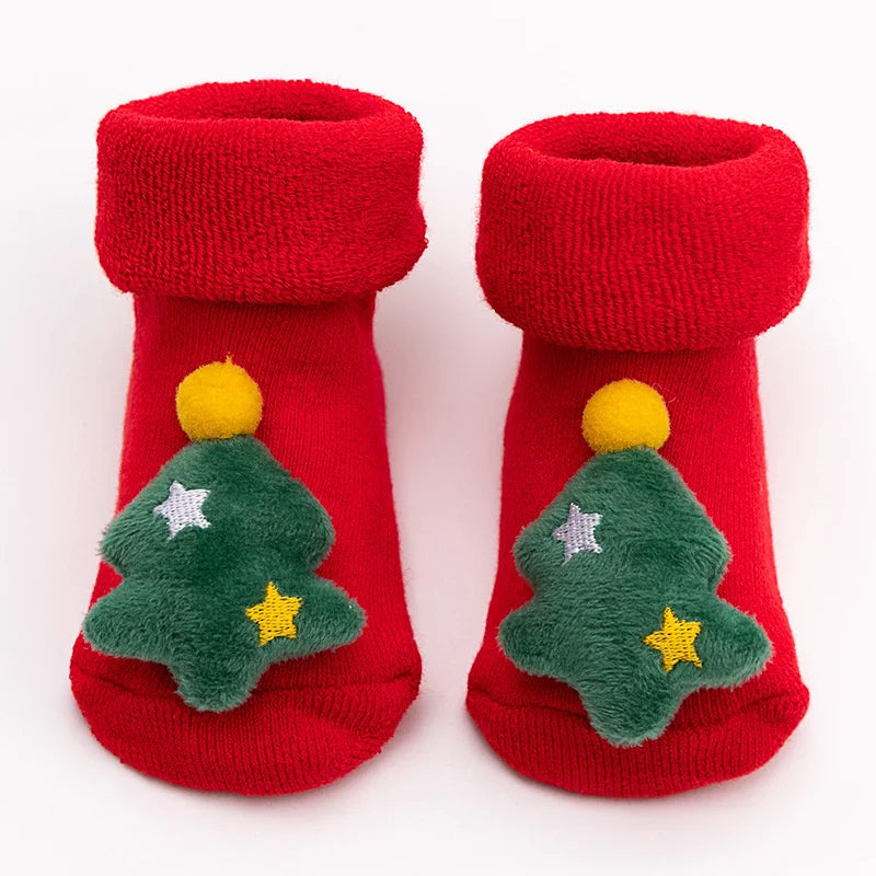 Baby Boys Girls Christmas Red Socks Spring Autumn Winter Anti Slip