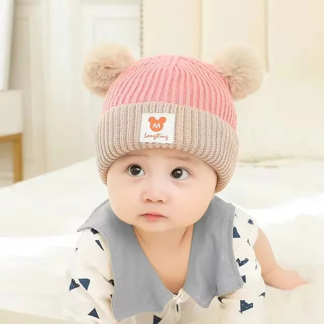 Baby Hat Scarf Set Bear Warm Knitted Children Winter Hat Cap Bonnet