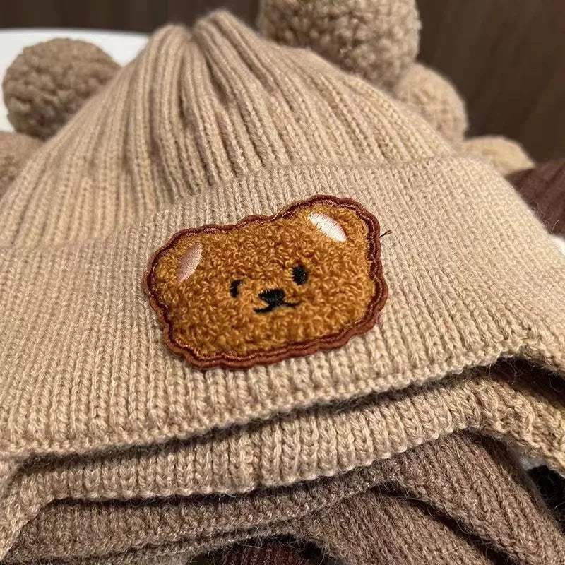 Baby wool hat cute bear ear protection hat children winter thickened