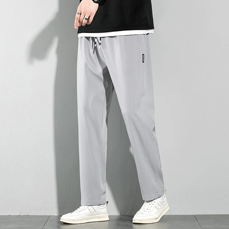 Men's Ice Silk Straight-Leg Pants - Black & Gray