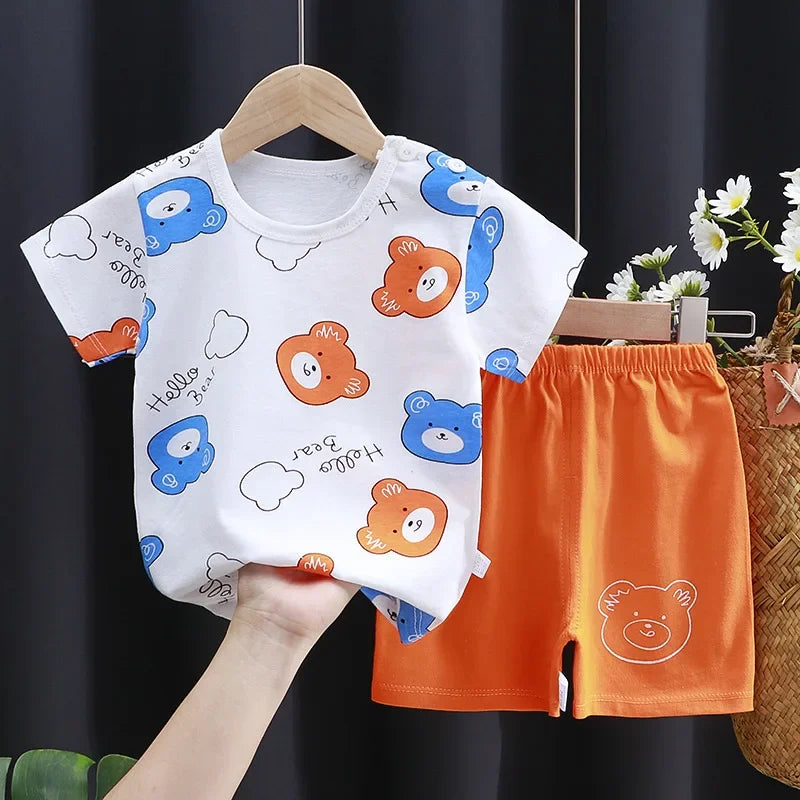 Cartoon Printed Clothing Pure Cotton Home Clothes Suits Toddler Fashion